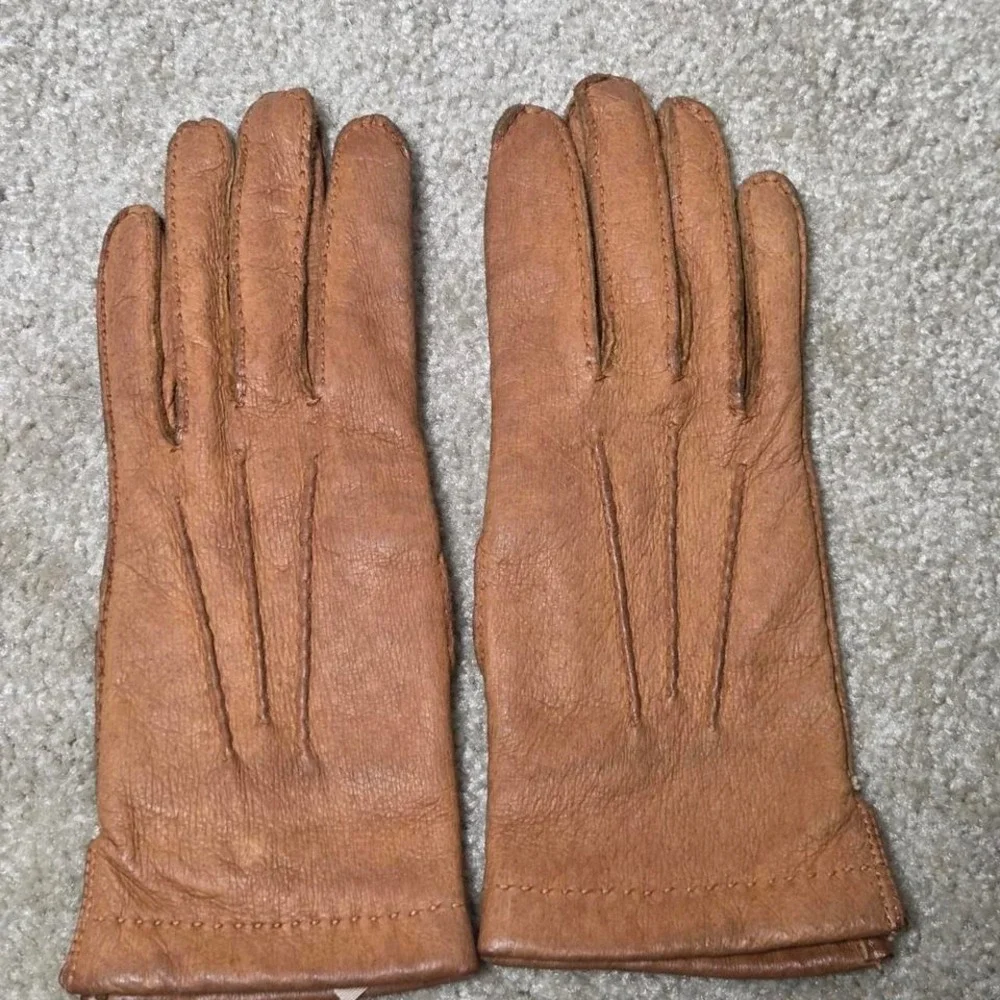 Vintage Aris Brown Genuine Pigskin Leather Cashmere lined Ladies Gloves 6.5